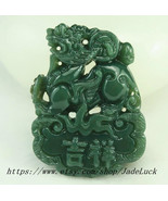 Natural AAA dark green jade jadeite hand carved Chinese lion charm amulet luck p - $23.99