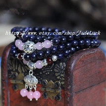 Blue gravel 108 Tibetan silver bracelet fashion bracelet pink chalcedony - £18.80 GBP