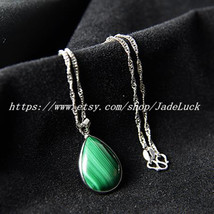 925 sterling silver necklace Natural malachite drip-shaped pendant necklace Luck - $22.99