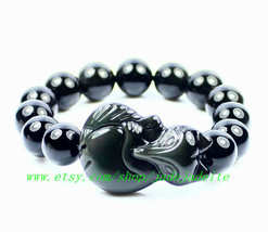 A grade natural black jade, hand-woven charm &quot;fox&quot; generous fashion charm bead b - £16.02 GBP