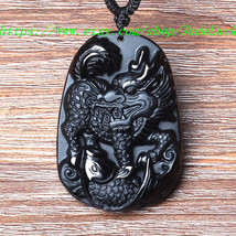 Natural obsidian &quot;rich and famous&quot; unicorn pendant zodiac dragon mascot - £22.67 GBP