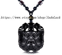 Natural obsidian &quot;Zhong Kui&quot; pendant - £23.04 GBP