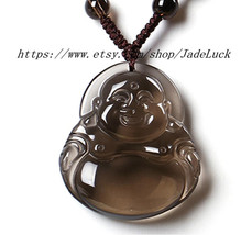Natural obsidian pendant Laughing Buddha Maitreya &quot;evil security and peace&quot; pend - £24.12 GBP