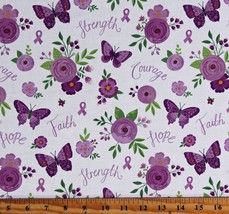 Cotton Pancreatic Cancer Awareness Purple Ribbons Fabric Print by Yard D764.80 - £10.40 GBP