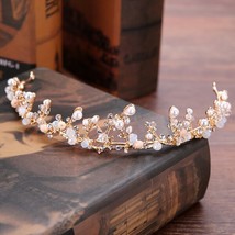 Handmade Vintage Gold Bride Tiaras Pearl Rhinestones Wedding Princess Crowns Bri - £13.45 GBP