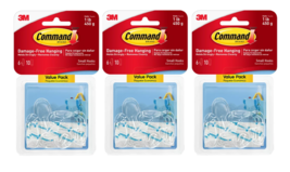 Command Damage Free Hanging Hooks &amp; 8 Strips, Clear, Small, 6 Ct 3 Pack - £14.95 GBP