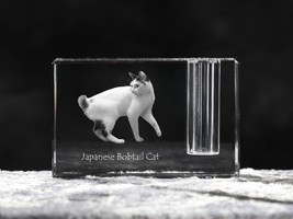 Japanese Bobtail , crystal pen holder with cat, souvenir, decoration - £39.95 GBP