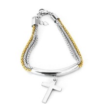 2-Toned Multi-Chain Cross Bracelet NEW  - £23.65 GBP
