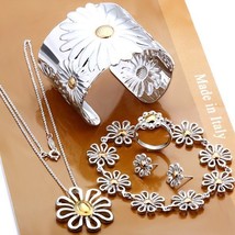 Chrysanthemum Necklace Bracelet Bangle Earrings Ring Fashion Jewelry Set  - $24.99