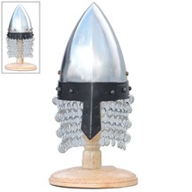 Mini Normal Nasal Steel Helmet With Wooden Display Stand &amp; Chain Mail - $619.51 MXN