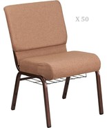 50x Caramel Tan 21&#39;&#39; Wide Church Chairs Copper Frame Book Rack 4” Seat 8... - $6,044.50 CAD+