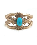 Vintage Native American Blue Turquoise Sandcast Sterling Silver Cuff Bra... - £180.11 GBP