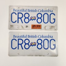 Beautiful British Columbia License Plate Matching Pair CR8 80G Blue &amp; White - $14.50