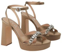 NEW ZARA Jeweled High Heel Satin Platform Sandals (Size 40/US 9) - £39.92 GBP