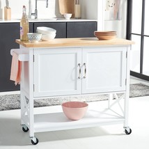 Safavieh Home Collection Kesler White/ Natural 2-Door 1-Shelf Wheeled Kitchen - £261.39 GBP