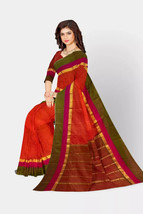 Orange Soft Silk Saree with Green Border Kanjivaram Style Party wear - $118.66