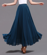 Teal Blue Long Chiffon Skirt Outfit Women Plus Size Chiffon Beach Skirt image 5
