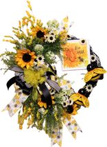 Honey Bees &amp; Wildflowers &quot;Bee You&quot; Floral Yellow Sunflower Grapevine Door Wreath - £87.04 GBP