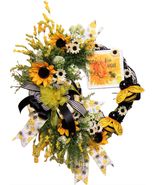 Honey Bees &amp; Wildflowers &quot;Bee You&quot; Floral Yellow Sunflower Grapevine Doo... - £85.33 GBP