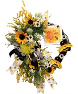 Honey Bees &amp; Wildflowers &quot;Bee You&quot; Floral Yellow Sunflower Grapevine Doo... - $149.39 CAD