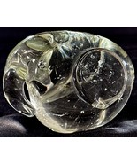 Solid Glass Elephant Figurine Paperweight Flattened Ears Trunk Down - $16.42 CAD