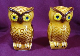 Owl Salt and Pepper Shakers Ceramic Taiwan Harvest Gold - £5.61 GBP