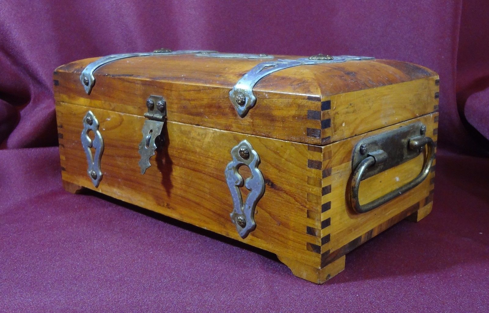 Antique Cedar Jewelry Box Finger Joint One of a Kind Handcrafted  - £40.05 GBP