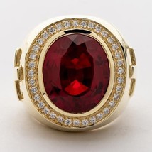 3Ct Oval Lab Created Red Ruby Men&#39;s Christian Bishop Ring 14k Yellow Gold Plated - £104.62 GBP