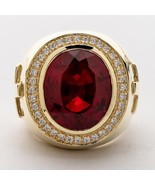 3Ct Oval Lab Created Red Ruby Men&#39;s Christian Bishop Ring 14k Yellow Gol... - £103.09 GBP