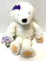 VTG 1982 North American Bear Co Plush Stuffed Message Bear 6&quot; White Purple - £14.54 GBP