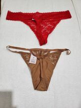 2 Pair Auden Women's XL Thongs Brown String & Red Lace image 2