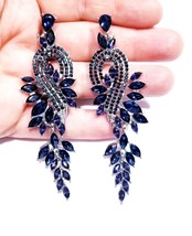 Rhinestone Chandelier Earrings, Navy Blue Austrian Crystal, Bridal or Stage Jewe - $38.38