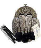 Scottish Kilt Grey Rabbit Fur Full Dress Sporran Unique Enamel Thistle C... - €110,87 EUR
