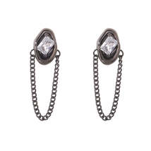 Crystal &amp; Black-Tone Oval Tassel Drop Earrings - £11.18 GBP