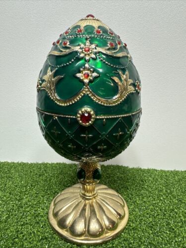 Rue Moliere FABERGE EGG Style MUSIC BOX- Christmas Tree- Green & Gold - $49.50