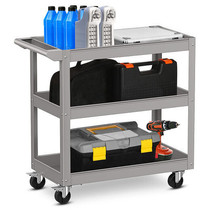 3-Tier Metal Utility Cart Trolley Tool with Flat Handle and 2 Lockable U... - $119.22