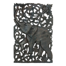 Elepant in Daisy Garden Hand carved Wood Wall Art 12x18 - £31.50 GBP