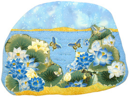 Blue Water Lilies: Quilted Art Wall Hanging - £323.67 GBP