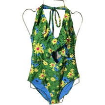 NEW Aerie L Floral Print One Piece Full Coverage Tye Ruffled Cutout Swim... - $25.17