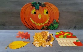 Vintage Halloween Autumn Pumpkin Leaves Apples Corn Cut Out 5pc Decorations - £22.21 GBP