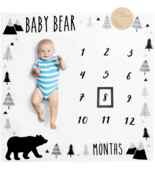 Pondering Pine Milestone Blanket White Organic Cotton Muslin Baby Bear M... - $352.04 MXN