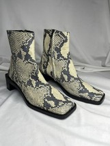 Zara Womens Snakeskin Print Leather Cream Black Square Toe Boots US 9-9.5 EU 40 - £38.66 GBP