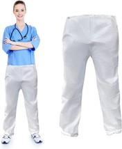 Disposable Scrub Pants Medium Pack of 10 White Elastic Waist Ankles Medical - £24.33 GBP