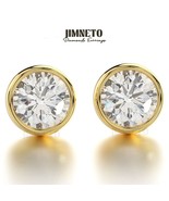 2 Ct Real Lab Grown Diamond Studs BEZEL Earrings in 14k Yellow Gold EF/SI - £527.01 GBP