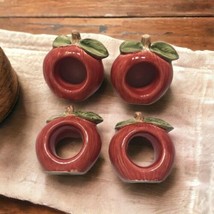 Apple Napkin Rings Set of 4 Ceramic Red Apple Fall Autumn Dining Decor Tablewear - £15.81 GBP