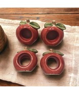 Apple Napkin Rings Set of 4 Ceramic Red Apple Fall Autumn Dining Decor T... - £15.63 GBP