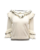 Maje Moreno Tiered Ruffle Knit Top In Polyester Women Cream S - £77.95 GBP