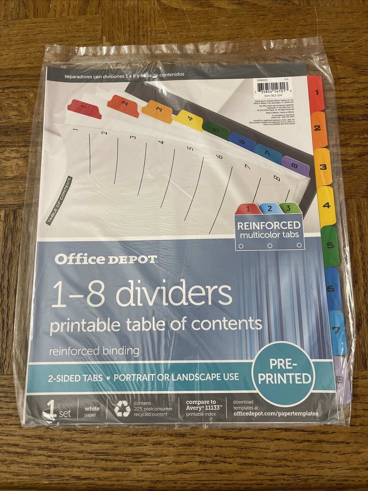 Office Depot 1-8 Dividers W/ Printable Table Of Contents - $7.80