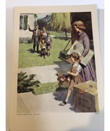 1961 Vintage Church Lithograph Visiting New Neighbors 12 1/2” Tall - $7.91