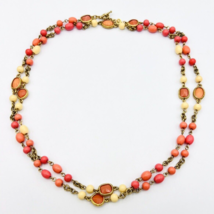 Vintage Monet Gold Tone Peach Pink Cream Beaded Toggle Necklace 42 in - $15.84